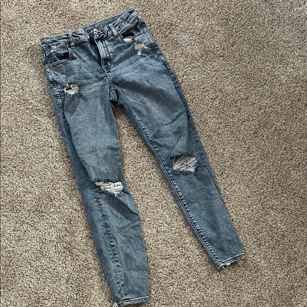 American Eagle Outfitters Distressed Skinny Jeans in Blue
